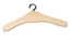 Houten kleerhanger met metalen haakje, voor poppenkleertjes.
