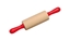 Houten deegrol 24cm in natuurhout met twee rode handvaten.