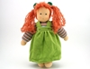 Standing Nanchen doll Wolke in organic cotton with red hair  and green velvet gown.
