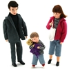 Dolls for dollhouse, father, mother and small boy with Teddy bear in his arms.