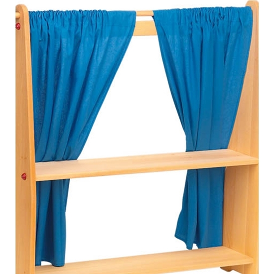 De Speelgoedfee. Set van 2 blauwe gordijnen voor speelstandaard De Speelgoedfee. Set van 2 blauwe gordijnen voor speelstandaard