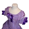 Upper part of a purple princess dress with wide collar and three mauve ribbons, two on the short sleeves and one on the chest.