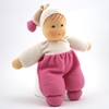White & pink terry 26 cm little doll standing.