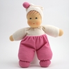 26 cm little doll in white & pink terry  standing.