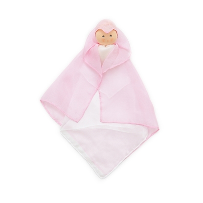 Knuffeldoekje in roze zijde lappenpopje.