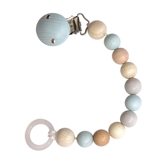 De Speelgoedfee. Fopspeenketting pastel blauw houten