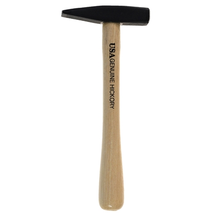 Petit marteau ergonomique de 100 gr. au manche en bois de noyer un peu plus court (environ 18,5 cm) dont l'extrémité est arrondie. Outil véritable pour enfant.