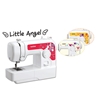White electric sewing machine Brother Little Angel KD144s with drawings in 3 different colours: red, light yellow and dark yellow