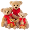 4 mohair Teddy Bears Nostalgie gold of various sizes: 50 cm, 40 cm, 30 cm, 20 cm and 10cm, all  sitting together.