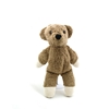 Small beige teddy bear in organic cotton plush with the tips of arms and legs in white organic cotton Terry.