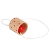Game solid wood cup adorned with red dots connected by a small rope to a small red wooden ball.