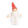 Poupée doudou Nanchen Nucki aux vêtements blancs et bonnet pointu rouge.