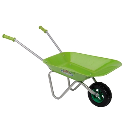Groene kinderkruiwagen in metaal
