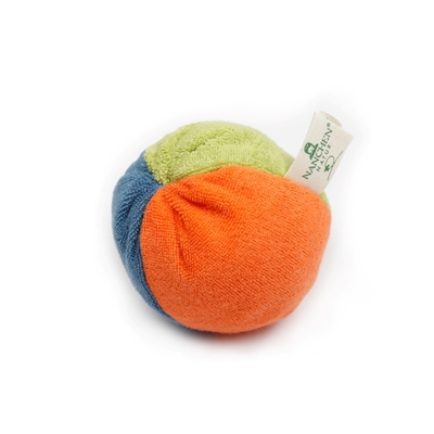 Kleine veelkleurige Nanchen Natur bal in rood, oranje, blauw en groene bio badstof.